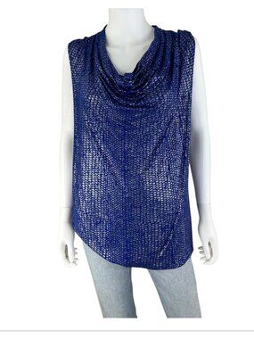 Isabella DeMarco NWT Blue Metallic Print Knit Top Size XL